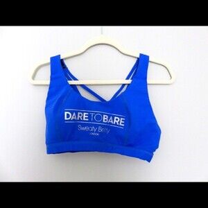 Sweaty Betty Sports Bra Dare to Bare Cobalt Blue Silver Infinity Cross Back Logo